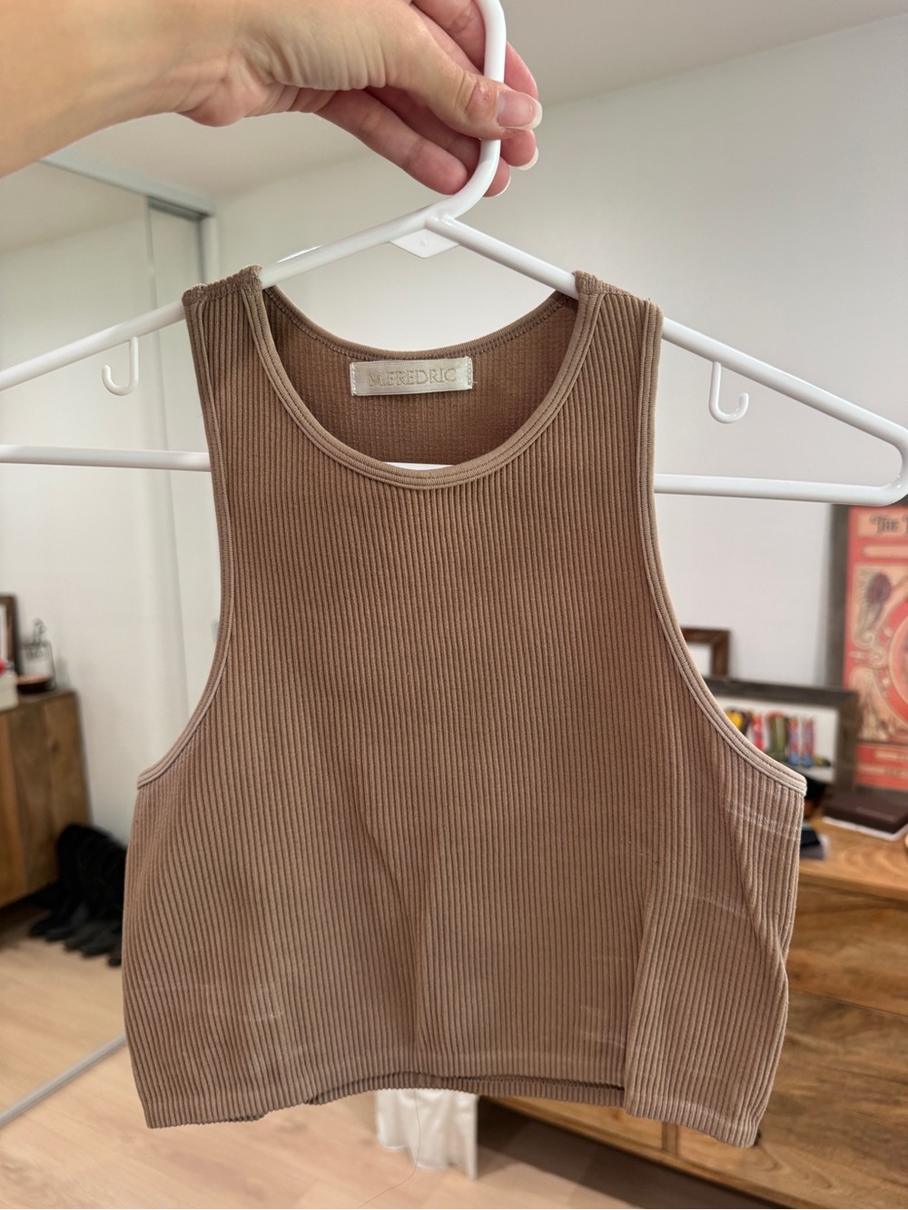 M Fredric Ribbed Sleeveless Crop Tank - Brown